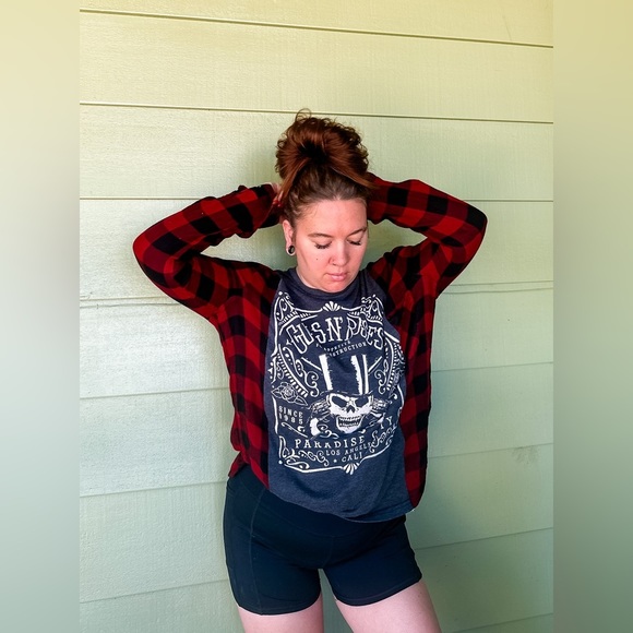 Tops - UPCYCLED Guns & Roses Flannel Graphic Tee - Handmade